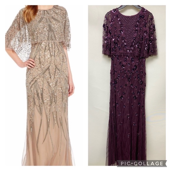 Adrianna Papell pop over beaded long gown - Picture 3 of 13